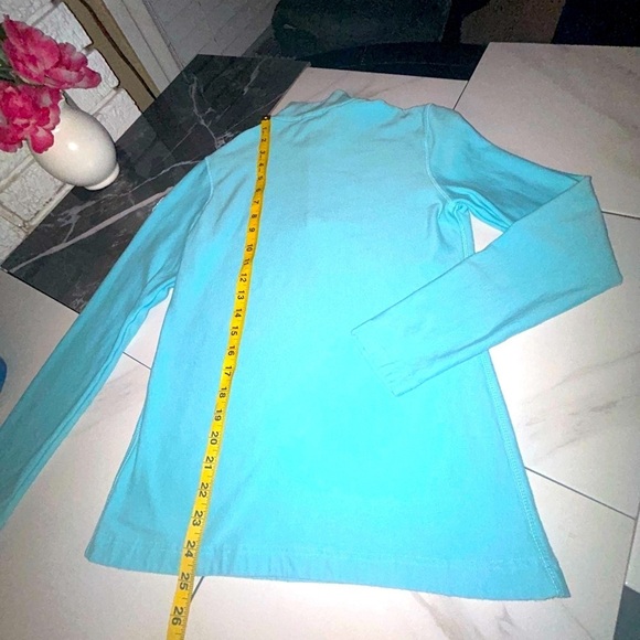 Women’s Golfino Wool Pullover Top Tech 1/4 Zip Size Medium Silver Logo Aqua Blue - Picture 13 of 16